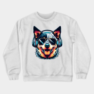 Australian Cattle Dog Smiling DJ with Headphones Crewneck Sweatshirt